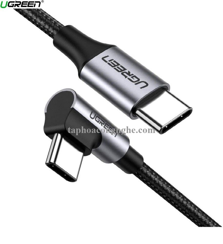 Ugreen 80714 3M bẻ góc C 90 độ màu xám cáp 2 đầu type c 2.0 sạc và truyền dữ liệu từ máy tính ra điện thoại US255 30080714